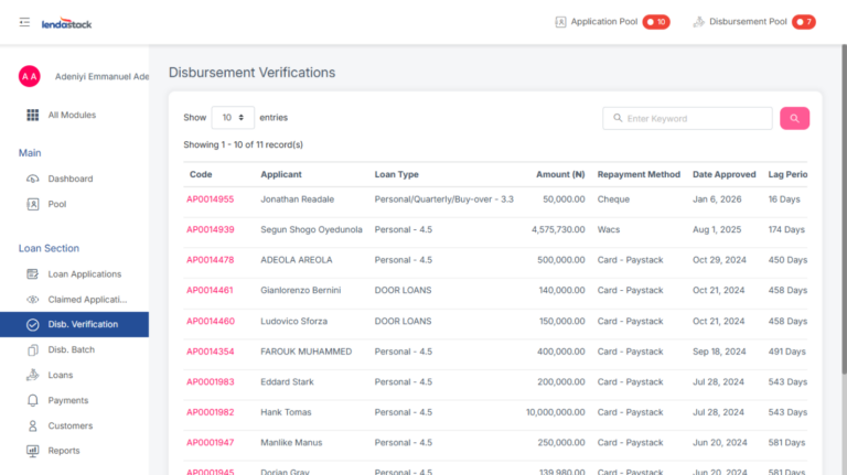 Disbursement Verification – Lendastack Knowledge base
